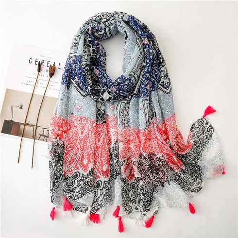 Small Fresh Cotton and Hemp Scarf Bohemian Printed Scarf